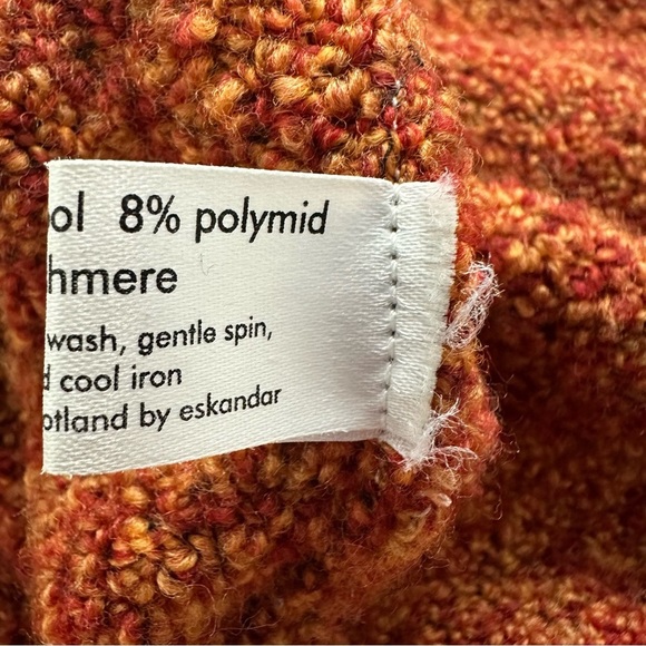 Eskandar Boucle Wool Cashmere Longer Length Cardigan OSFM Orange Handloomed - Picture 6 of 9